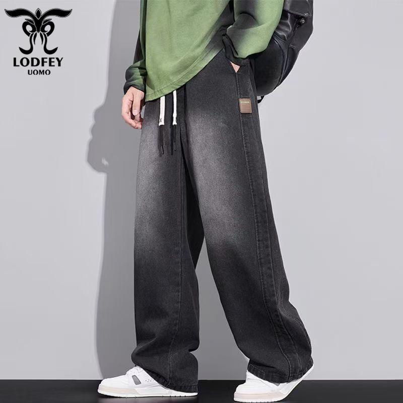 Longdafei Plus Size Men's Retro Straight Leg Jeans - Autumn/Winter Loose Fit Casual Pants