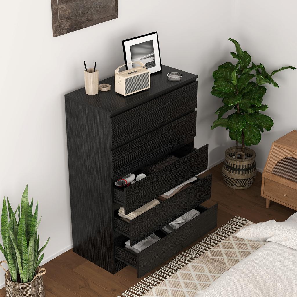 Chest Of Drawers 5 Drawer Dresser Modern Storage Cabinet With 5 Drawers For Bedroom Living Room Black