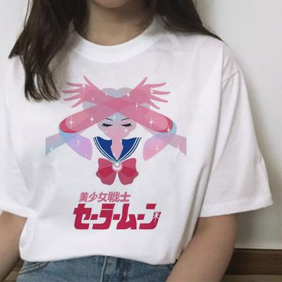 Sailor Moon TShirt Kadın Moda Kısa Kollu Tişört Harajuku Vintage Femme T Shirt