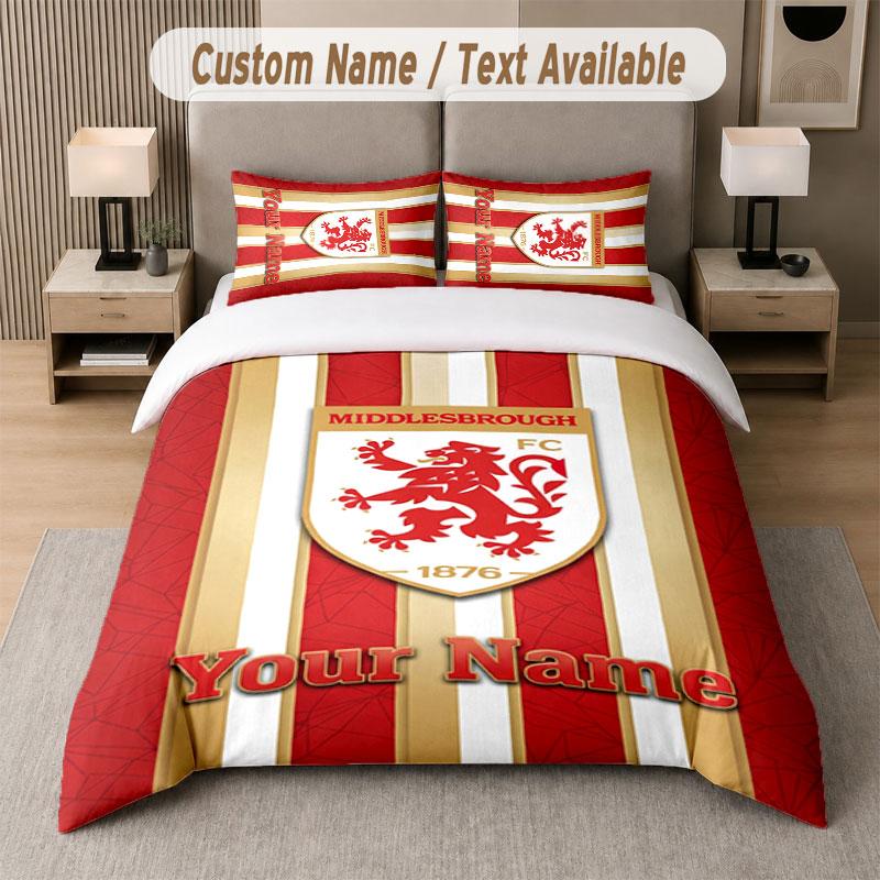 Benutzerdefiniertes Bettwäsche-Set Middlesbrough FC Muster, Druck Name Text 1 Bettbezug plus 2 Kissenbezüge Heimtextilien
