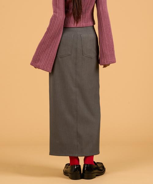 Collet Layered Snap Slit Long Skirt [Gray]