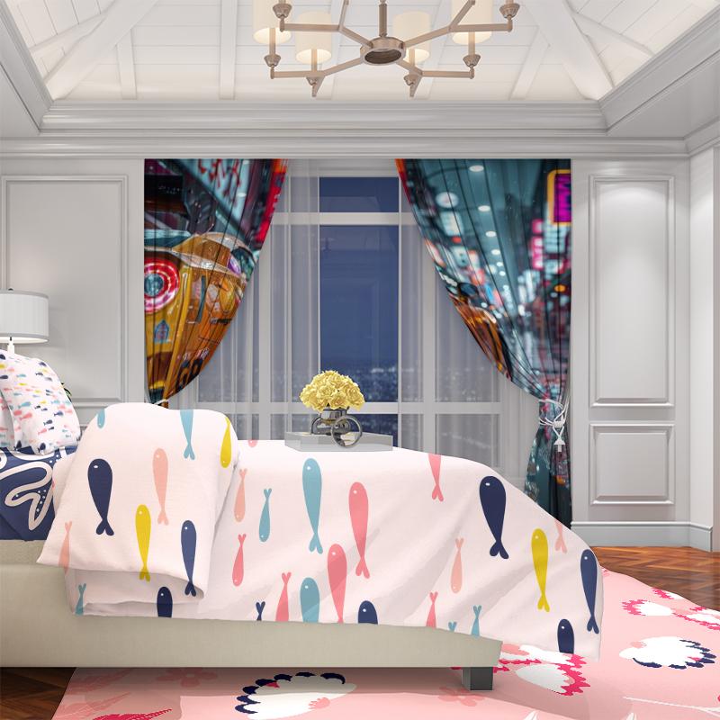 2Pcs- Supercar - printed curtain -100% polyester material material, suitable designed for bedroom curtains and living room room decoration