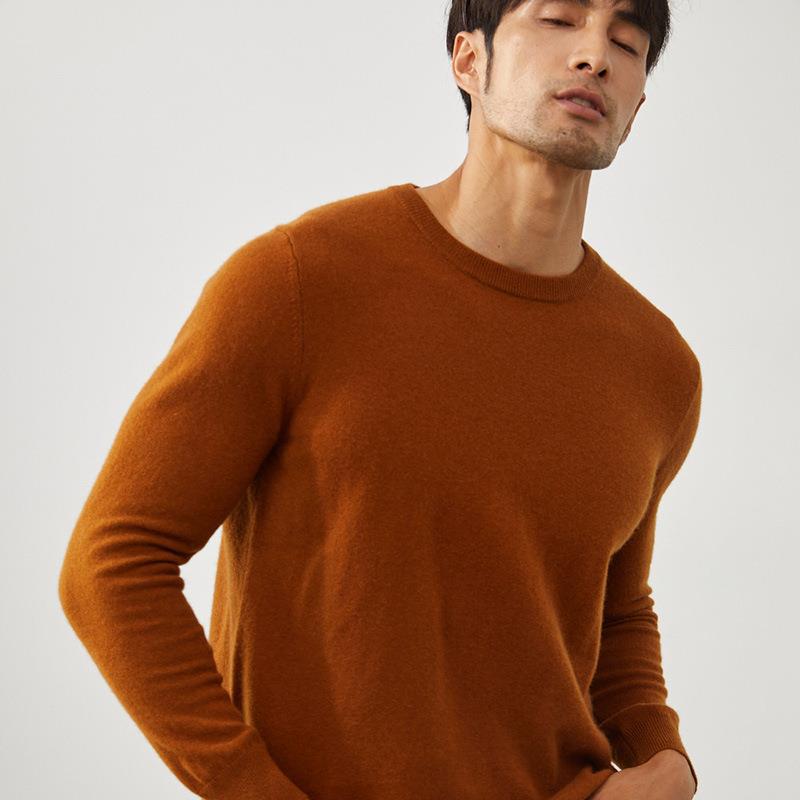 Men's 100% Cashmere Crew Neck Sweater - British Style Slim Fit for Autumn/Winter