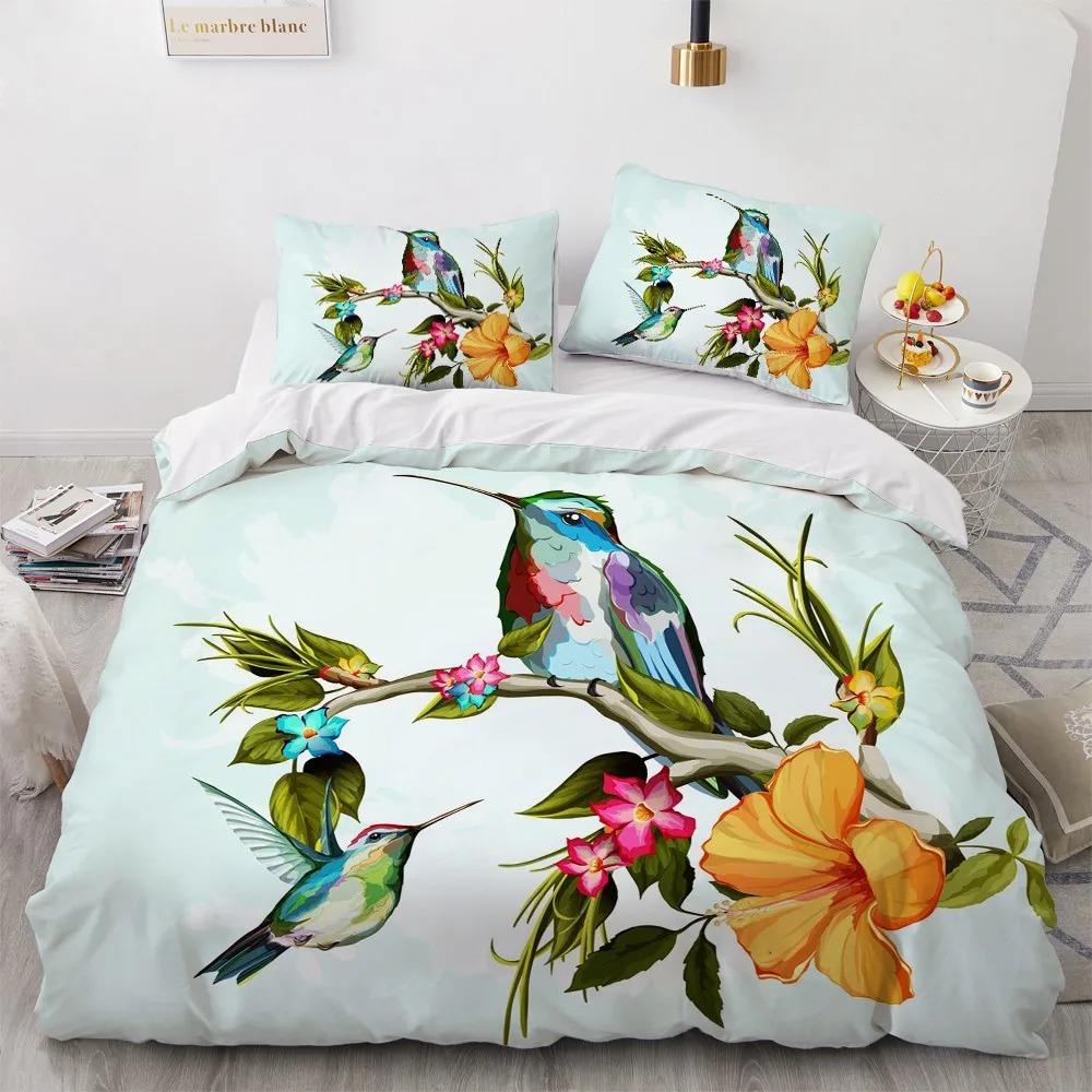 

Flower Bird King Quen Soft Duvet Cover Colorful Tropical Floral Beding Set for Women Watercolor Plant 23pcs Polyester Comfortable Quilt Cover 100*200cm Single