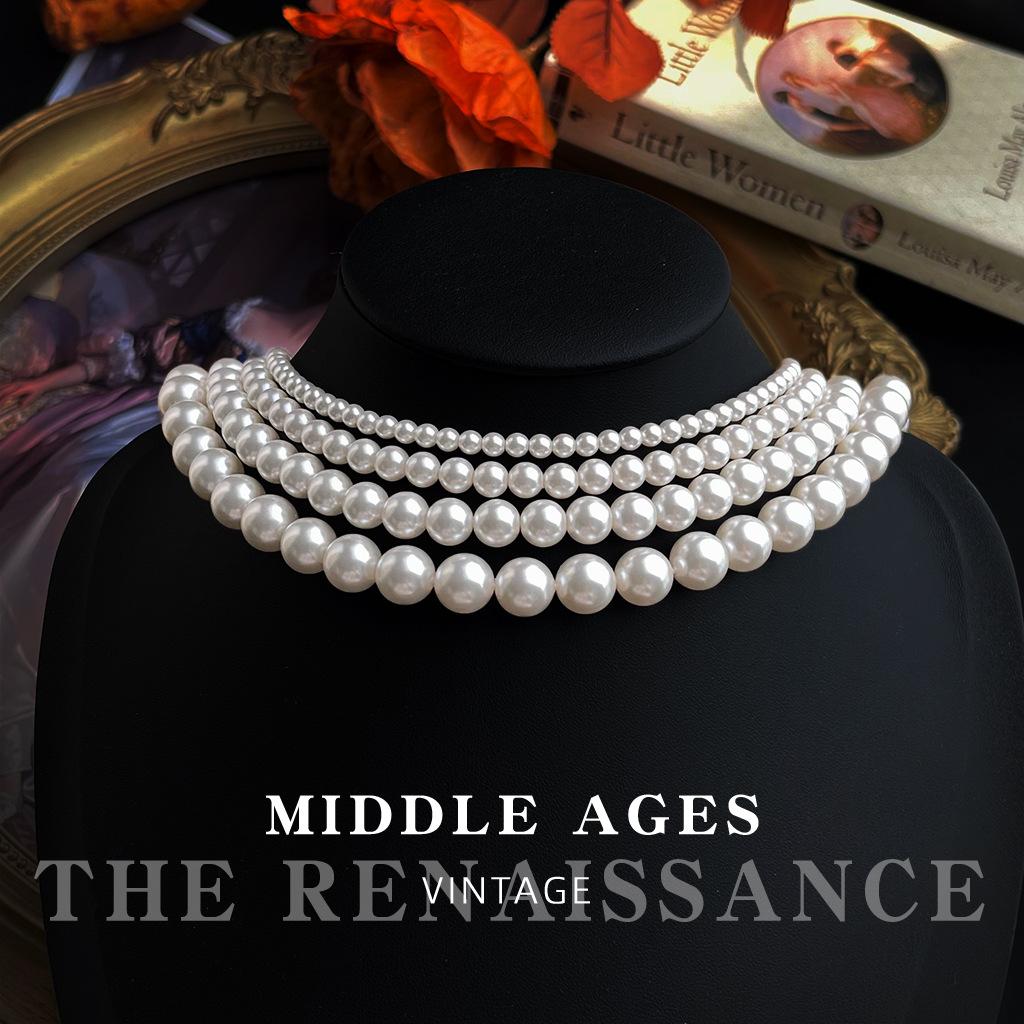 High-quality Glass Pearl Necklace French Retro Collarbone Chain Necklace for Women