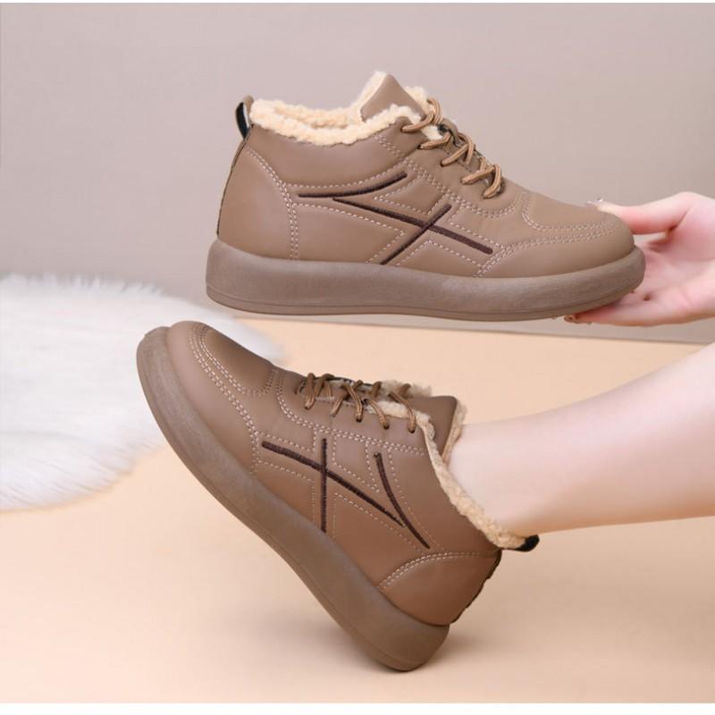 Womens Winter Warm Fleece-Lined Slip-Resistant Cotton Shoes Non-Slip Rubber Sole Comfortable Casual Boots