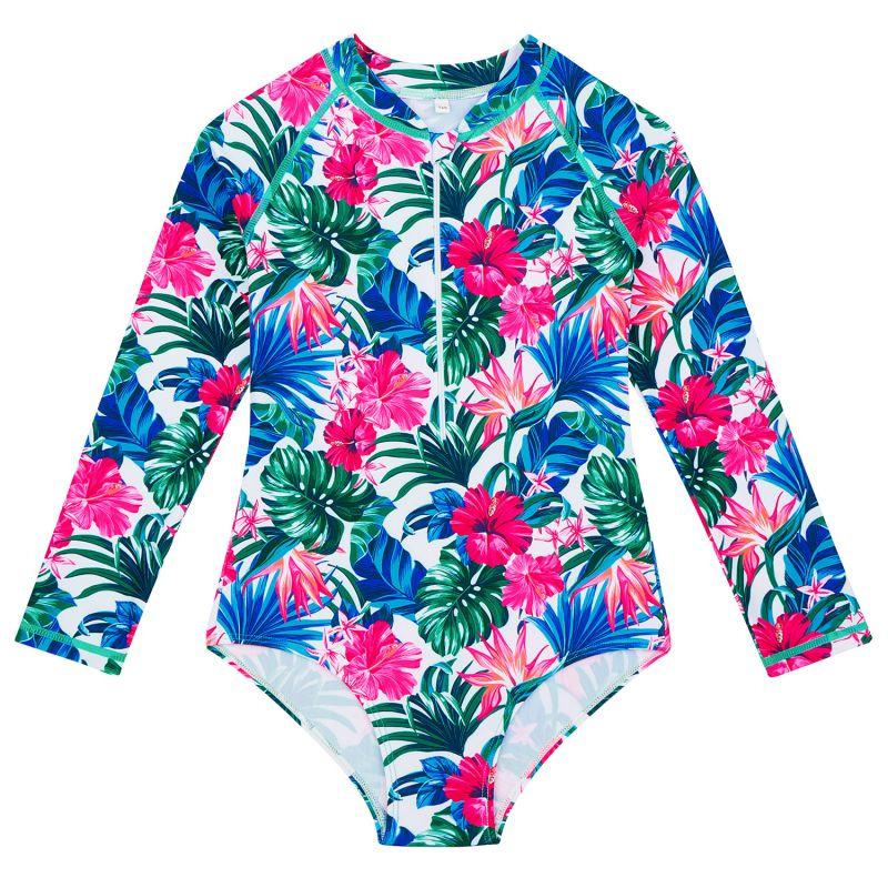 

4-12 лет Детский Девочки Треугольный Слитный Купальник Длинный Рукав Молния Купальник 150