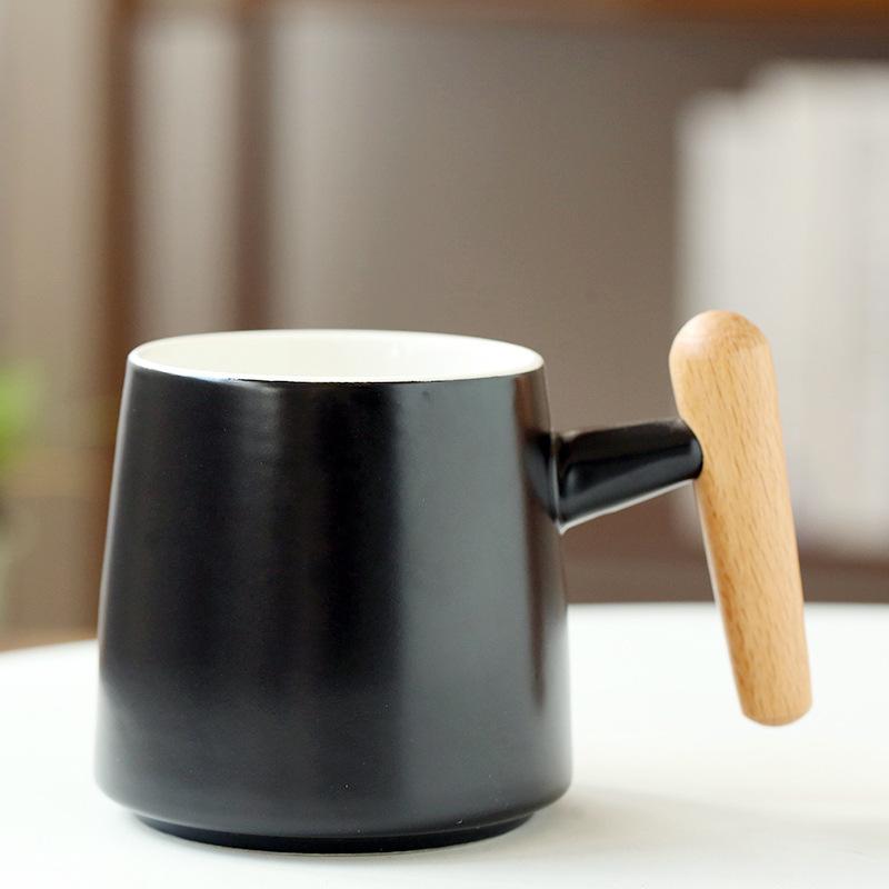 Wooden Handle Ceramic Cup Gift Box Set, Simple Water Cup Creative Mug, Milk Tea Cup With Lid Customization