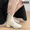 White Short Boots Women's 2025 New Autumn and Winter Thick Heel French Boots Fashion Thin Boots Velvet Martin Boots