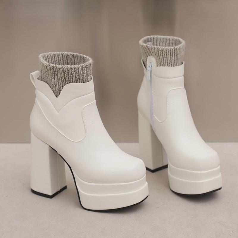 Women's High-heeled Short Boots Sexy European and American Style Autumn and Winter Waterproof Table Thick-heeled Large-size Roman Boots