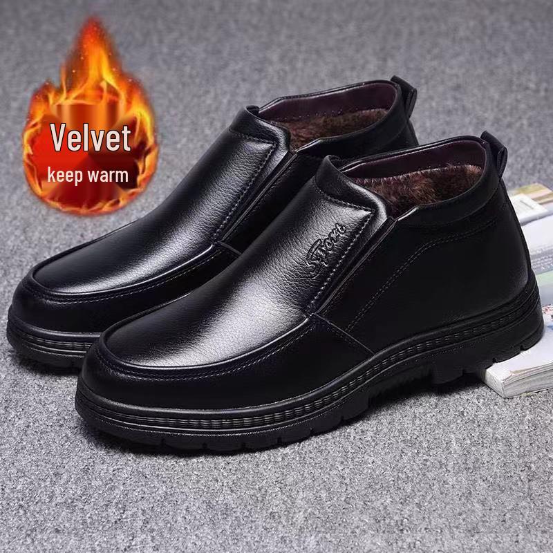 Men's Winter High-Top Cotton Boots: Warm Velvet-Lined Casual Shoes for Middle-Aged and Elderly.