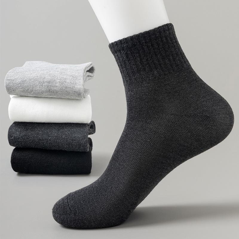 Men's Mid-Calf Solid Color Casual Cotton Socks - Black, White, Gray 