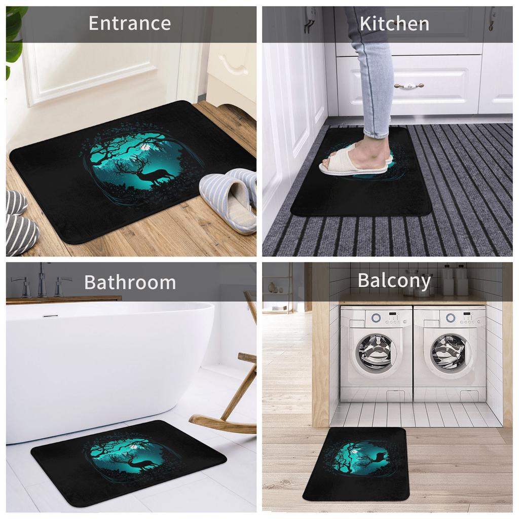 Dark Forest Deer Doormat Anti-Slip Kitchen Bath Mat Toilet Floor Door Entrance Carpet Rug