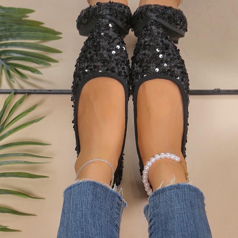 Острые одинарные туфли с плоской подошвой блестками мелким горлом универсальные туфли на мягкой подошве 36 чёрный 1980₽