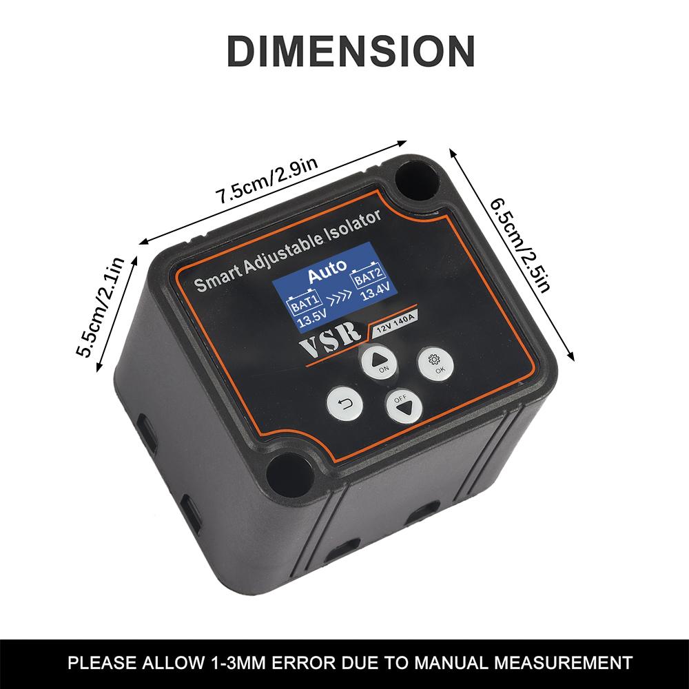 12V 140A Adjustable Dual Battery Isolator Split Charge Dual Battery Smart Isolator LCD Display Voltage Setting For Camper Car RV