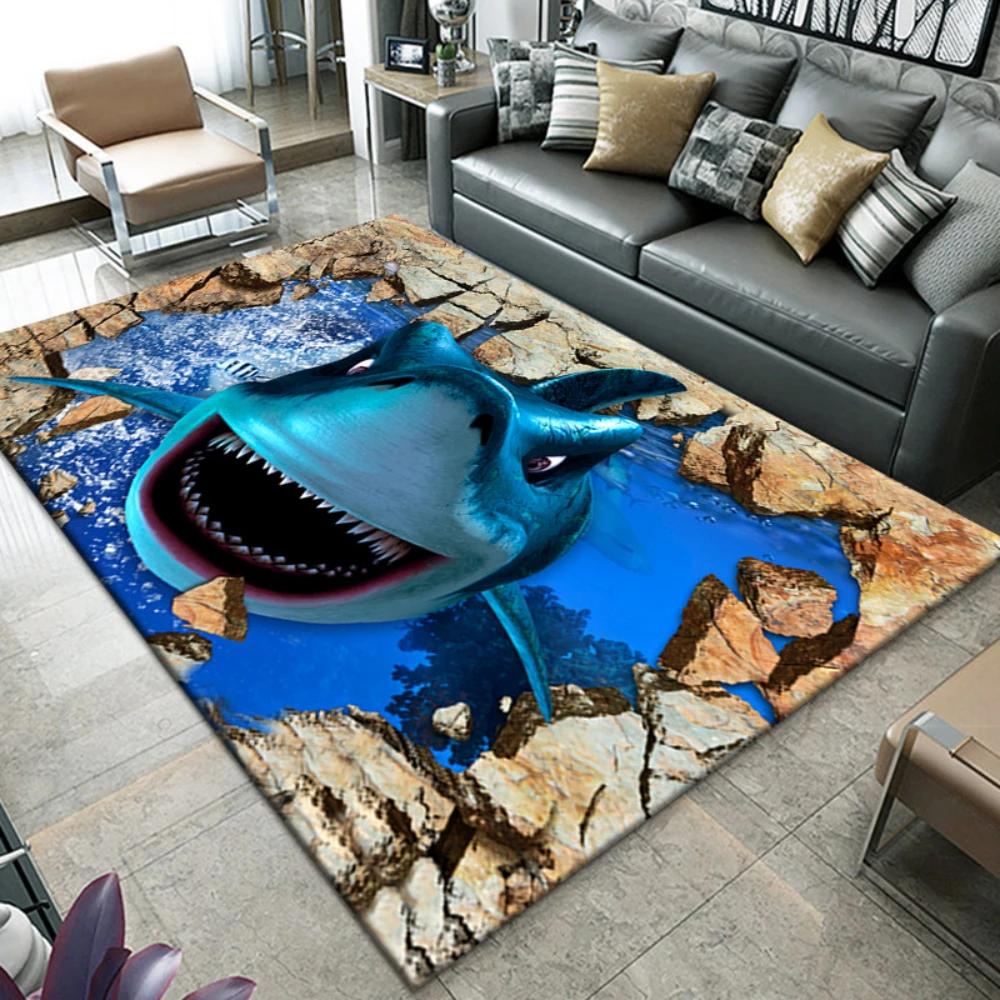 Creative Ocean 3D Dolphin Cave Lava Carpet for Living Room Decor Sofa Rug Kid's Play Mat Bedroom Bedside Soft Rug Doormat