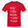 Unisex Eat Sleep Anime Gaming Repeat Funny T Shirt Vintage Cotton Crewneck Tshirts