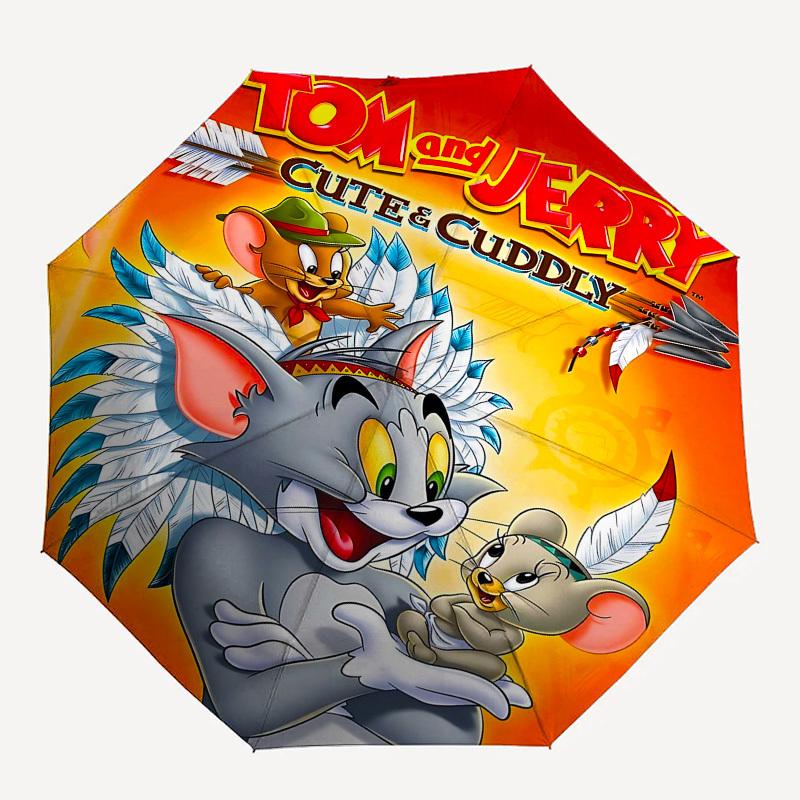 1pc Tom and Jerry Cute & Cuddly Automatic Folding Umbrella - Compact 8-Rib Design, Durable Plastic & Iron1410L