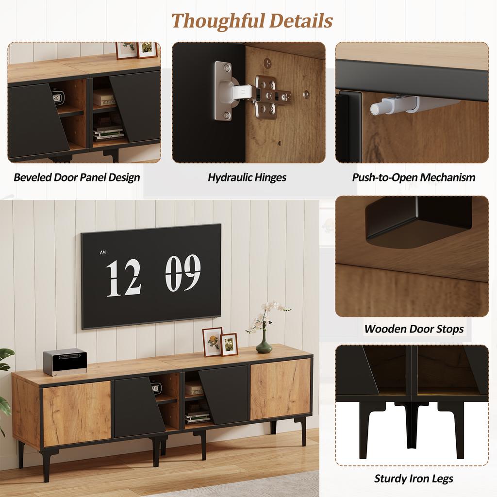 160 x 36.5 x 45 cm TV Cabinet Living Room with 4 Compartments, 7 Legs, in Modern Minimalist Design, Suitable for 65-Inch TVs, Natural Wood Color