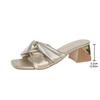 2025 Women Genuine Leather Sandals Mid Heel Shoes Square Toe Pleated Thick Heels Ladies Footwear Summer Apricot Beige 33-43