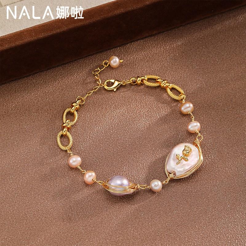 Elegant Baroque Freshwater Pearl Bracelet Women With Rose Charm Lightweight Luxury Minimalist Design