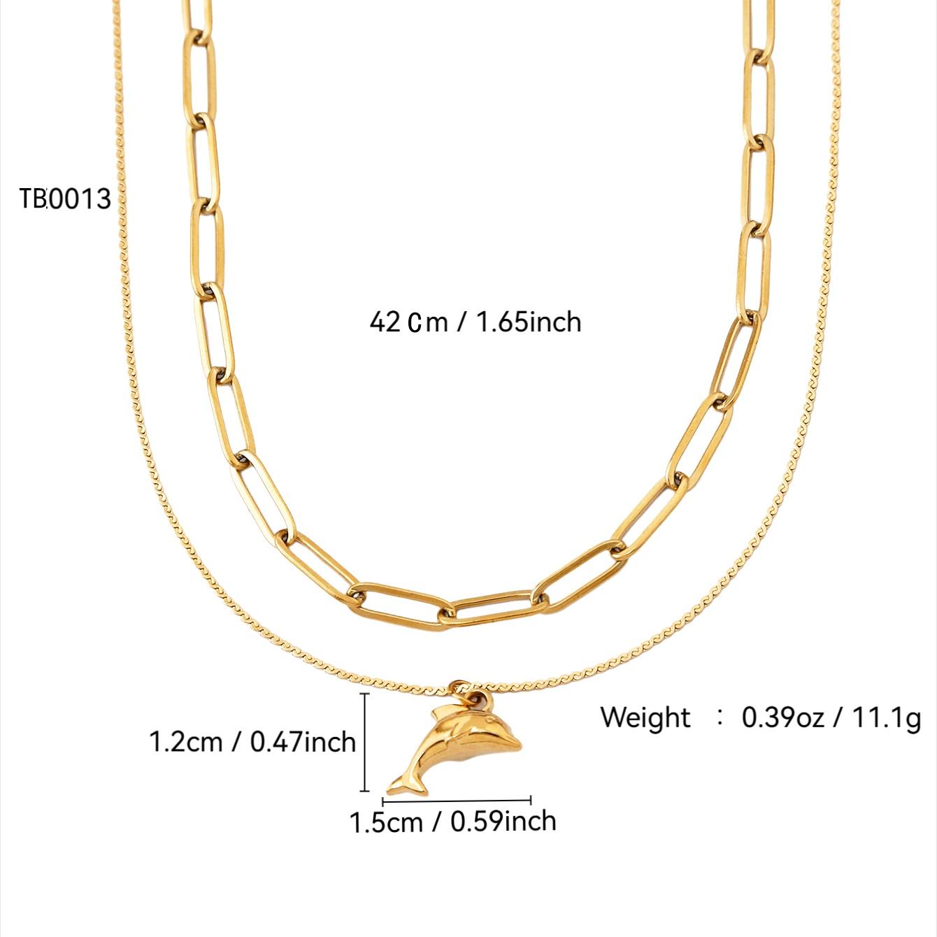 

Летняя пляжная мода Простой холодный ветер Нержавеющая сталь Покрытие 18К золотом Подвеска-дельфин Двойное ожерелье для мужчин и женщин