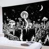 Black and White Mountain Tapestry Nature Moon Forest Mushroom Galaxy Stars Tapestry for Bedroom Aesthetic Wall Art Decor for