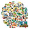 35pcs Cartoon Culture Stickers Vintage Landmarks School Supplies Stationery Stickers For DIY Phone Laptop Scrapbook Bike DIY