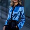 Women Shirt Lapel Long Sleeve Satin Texture Breathable Shirt Patchwork Color Loose Fit Office Casual Tops