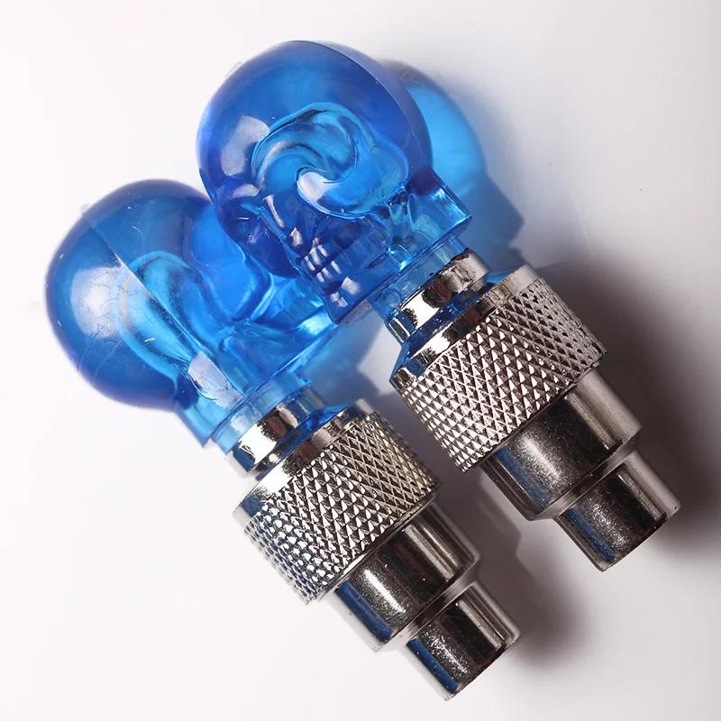 2PCS Wheel Spoke Tire Valve Cap for Bike Bicycle Motorcycle Car Gemstone Skull Shape Neon LED Light Lamp Bulb Polychrome