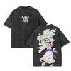 ONE PIECE Anime Nika Luffy Gear Harajuku Retro Pure Cotton Washed Tshirt Men Streetwear  New Summer Men Tops Streetwear