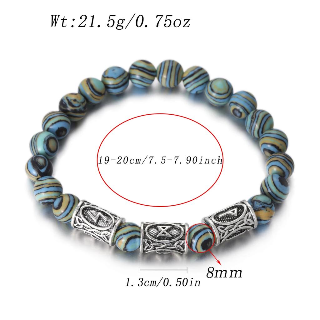Viking Men Bracelet Norse Runes Stone 8mm Natural Jade Sodalite Turquoise Lava Beads Jewelry Bangles Homme Pulseras