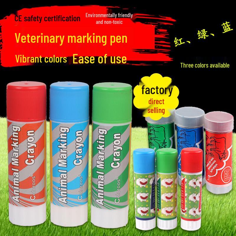 Tri-Color Pig Marking Crayon Set: Red, Green, Blue for Veterinary Use