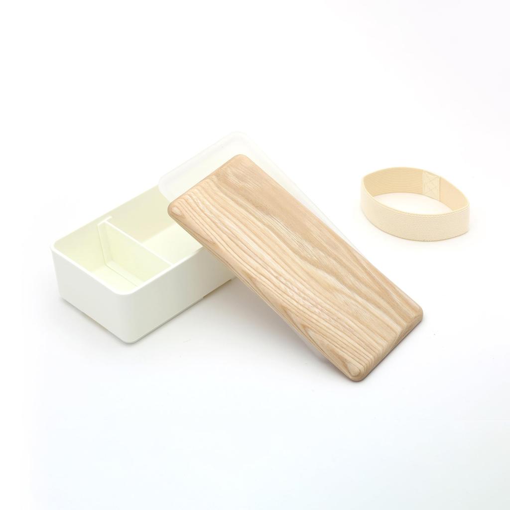BENTO Beautiful Streamlined Wood Grain Lunch Box with a Wooden Lid Made from Hokkaido Cork Tree x x H6cm x x Lunch Box with Made in Item STORE