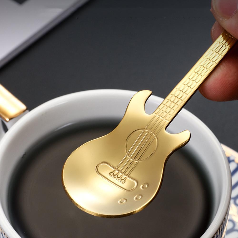 4Pcs Stainless Steel Guitar Shaped Coffee Spoons Teaspoon Stirring Spoon Dessert Tools for Coffee Tea Kitchen Accessories