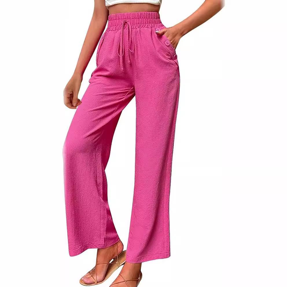 

YYFS женские модные летние весенние повседневные однотонные свободные брюки с высокой талией и капри, повседневные брюки XXXL розовый