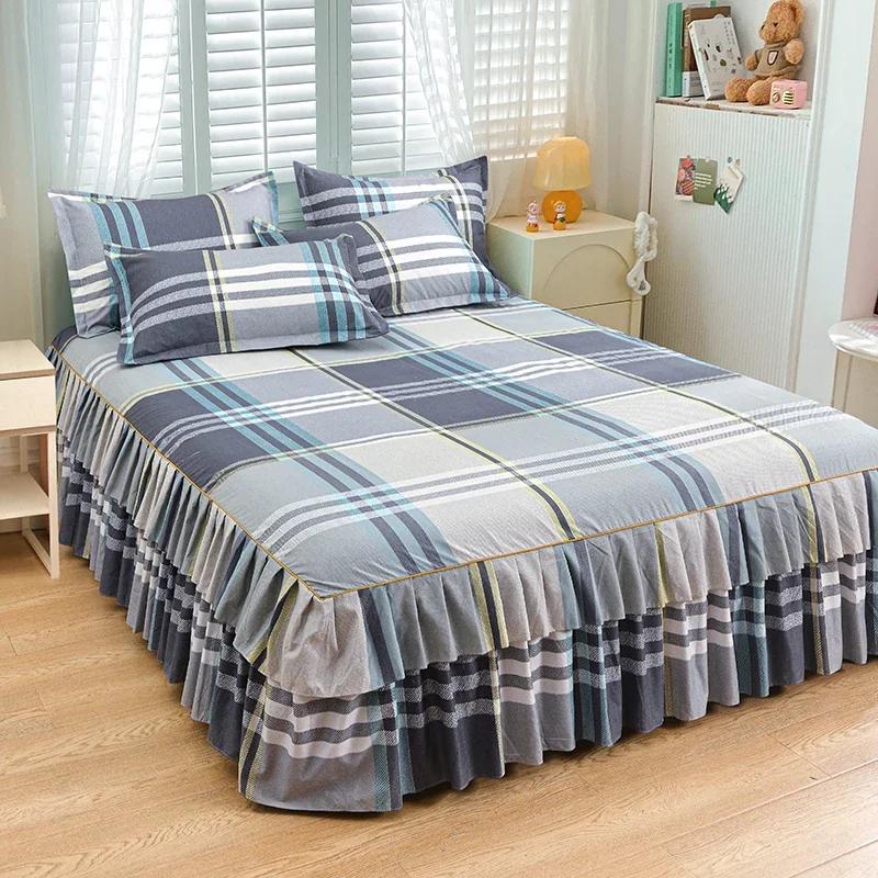 Nordic Floral Queen Bed Skirt Without Pillowcase Double Single Mattress Cover Anti-slip Full Size Adjustable Bedspread 360°Warp