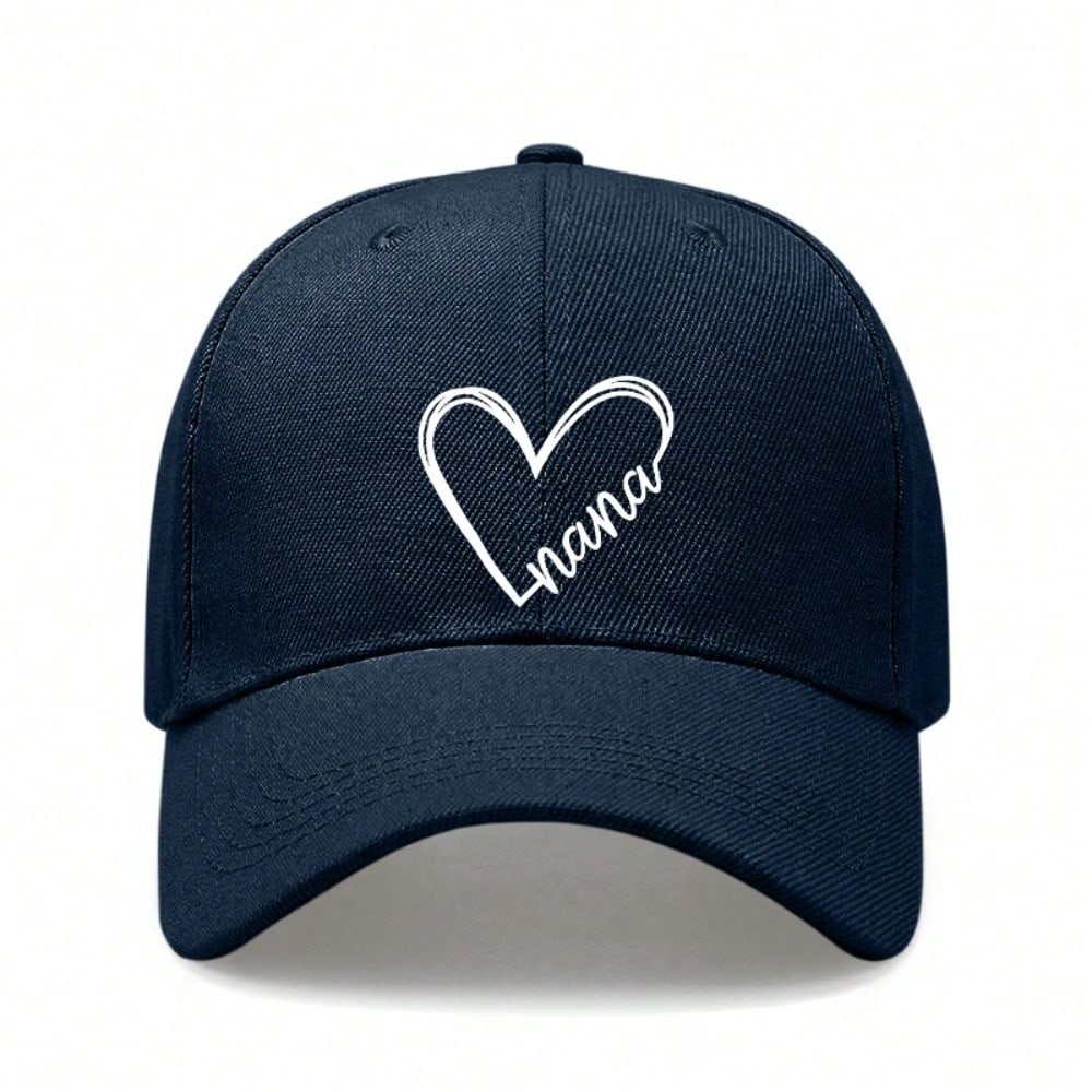 Nana Heart Print Baseball Cap - Simple Cream Polyester Adjustable Casual Outdoor Sports Hat For Women Gift