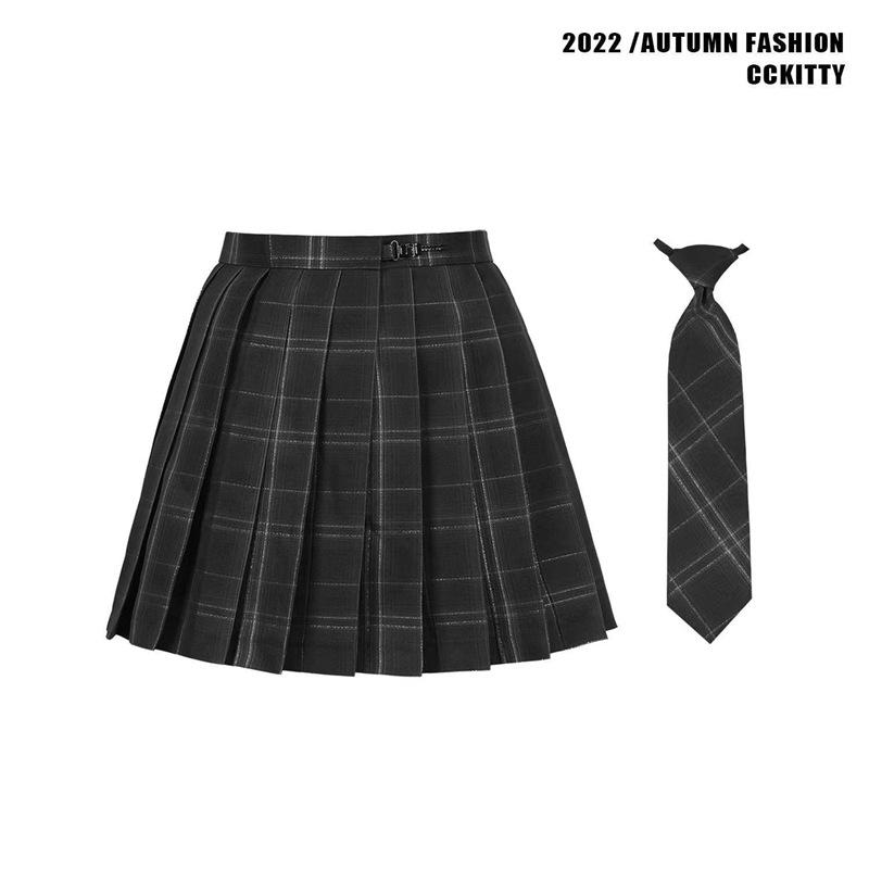 Women's Preppy Style Waist-Hugging Short-Sleeved JK Uniform Skirt Set