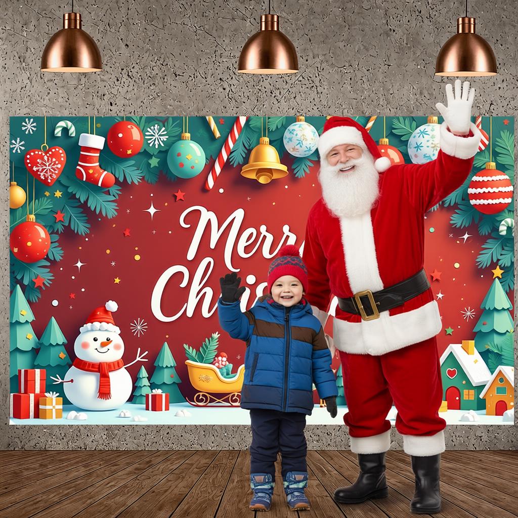 Merry Christmas Banner Golden Bell Xmas Backdrop Winter Display Snowflake Decor Christmas Background For Indoor Decoration Home