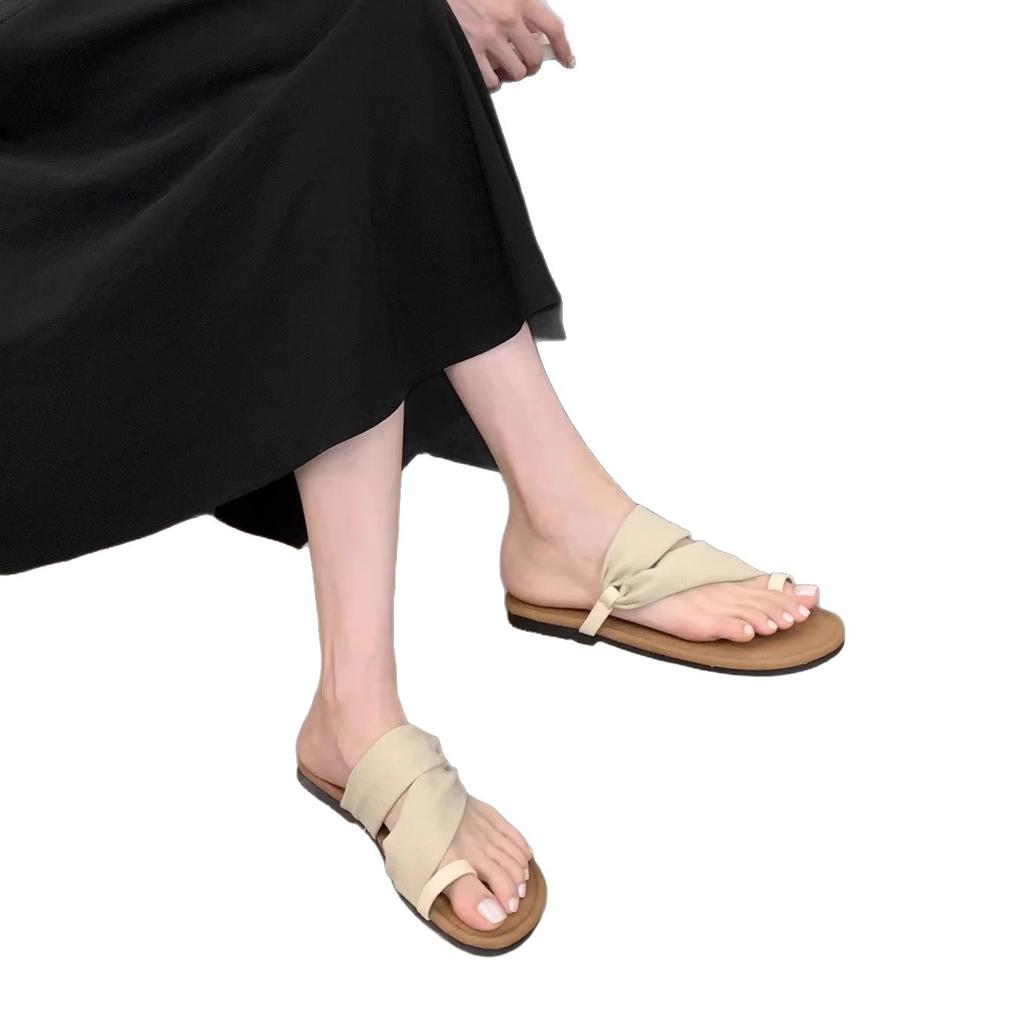 Summer linen slippers women's new cover toe casual sandals beach shoes seaside vacation soft flat Roman shoes