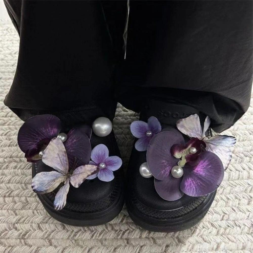 Ins Blue Orchid Series Shoe Flower DIY Detachable Butterfly Orchid Shoes Charms Orchid Shoe Buckle