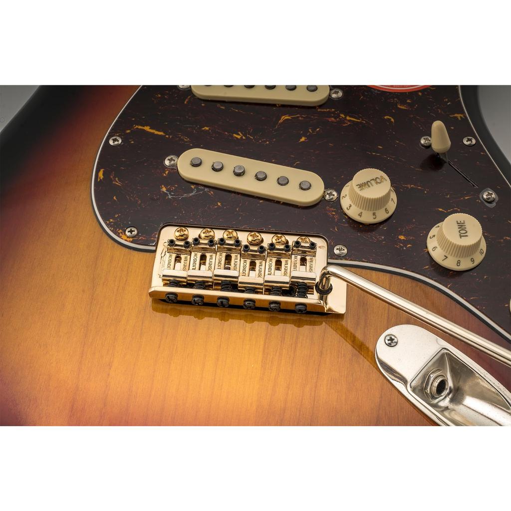 Wilkinson String Pitch Hole Steel Vintage Saddle Tremolo Bridge Assembly for Fender USA and Japan Strats with Full Steel Gold WV6-SB 10.8mm 5+1 Block,