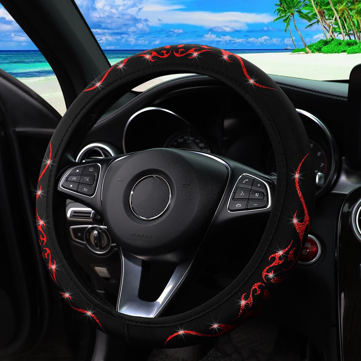 

A Blingbling Flame Totem dynamic fabric car without inner ring steering wheel cover fits 14.5-15 inch automotive supplies червоний