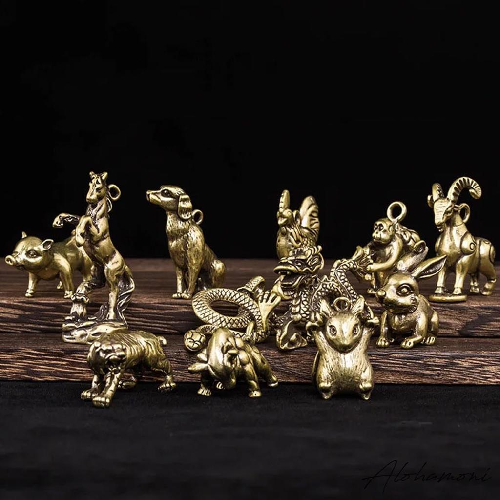 [ALOHAMONI] Brass Keychain Key Ring Zodiac Zodiac Vintage American Casual