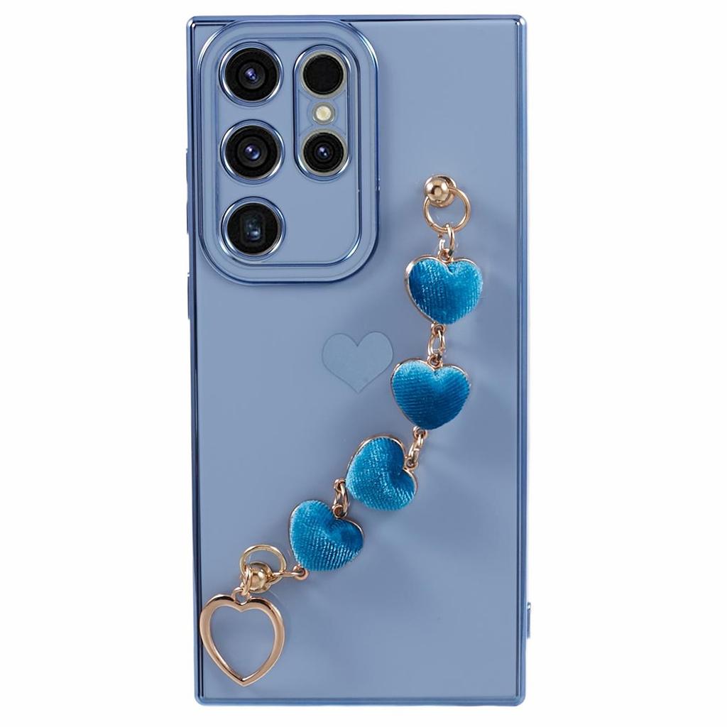 For Samsung Galaxy S23 Ultra Phone TPU Case Electroplating Phone Cover with Plush Love-Heart Strap