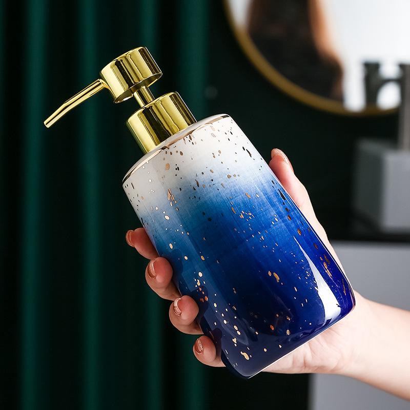 Blue Ceramic Bathroom Amenity Set Starry Sky Gold Sprayed Bathroom Accessories Home Lotion Bottle Tooth Brushing Cup Soap Dish