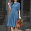 ZANZEA Women Casual Round Neck Summer Short Sleeve Pleated Dress