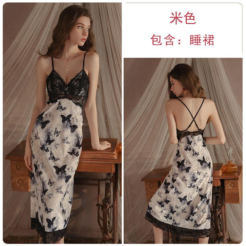 Sexy velvet deep V plus chest pad suspender nightdress hooded robe long women s loungewear set M