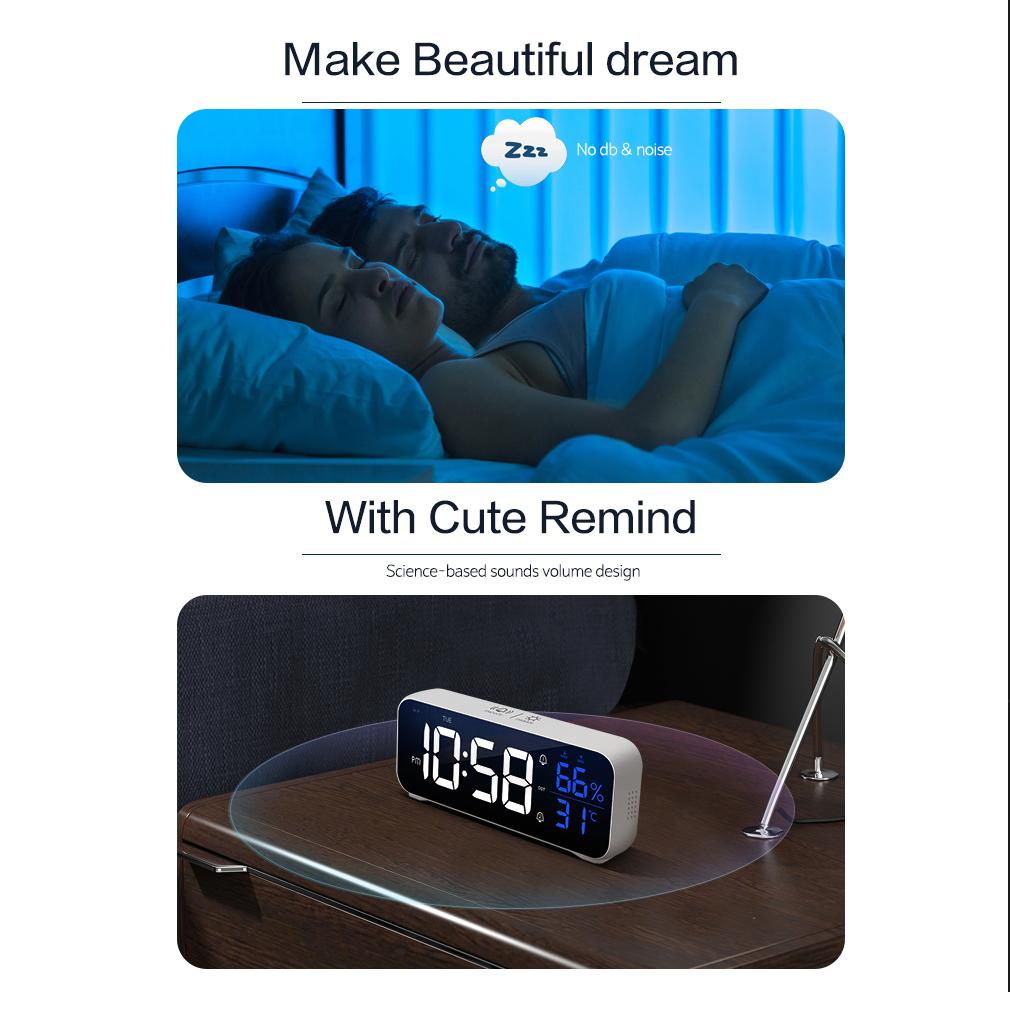Sveglia Digitale LED Musicale Controllo Vocale Display Temperatura Umidità Orologi da Tavolo Decorazione da Tavolo per la Casa Integrato 1200mAh